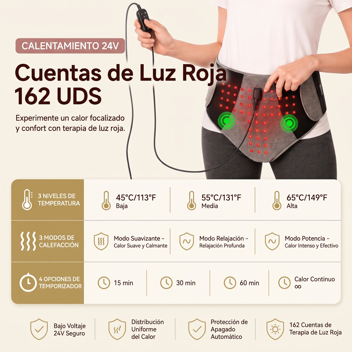 Faja térmica con terapia de luz roja